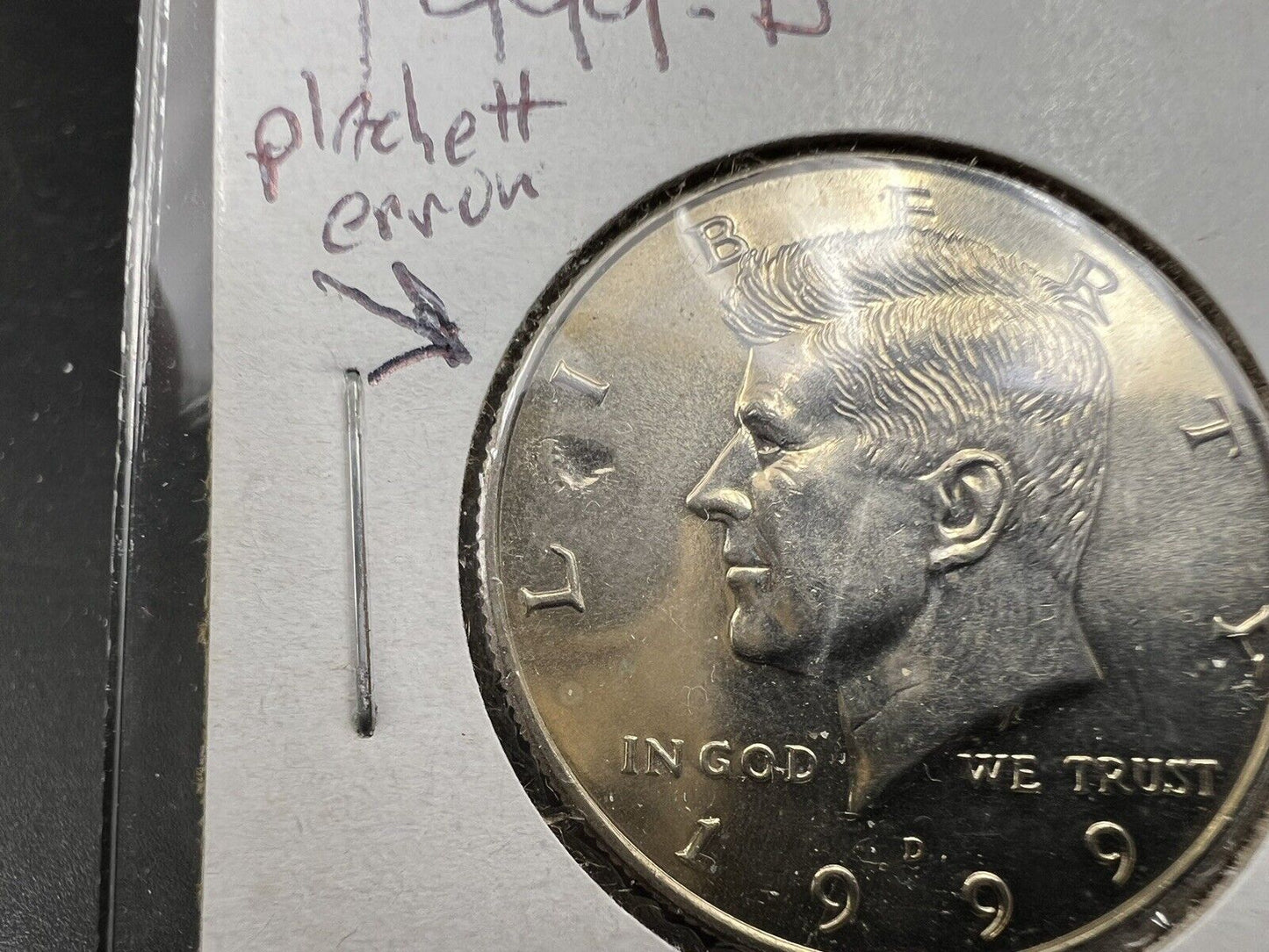 1999 D 50c Kennedy Clad Half Dollar Coin Planchet Flaw Error CH AU About UNC
