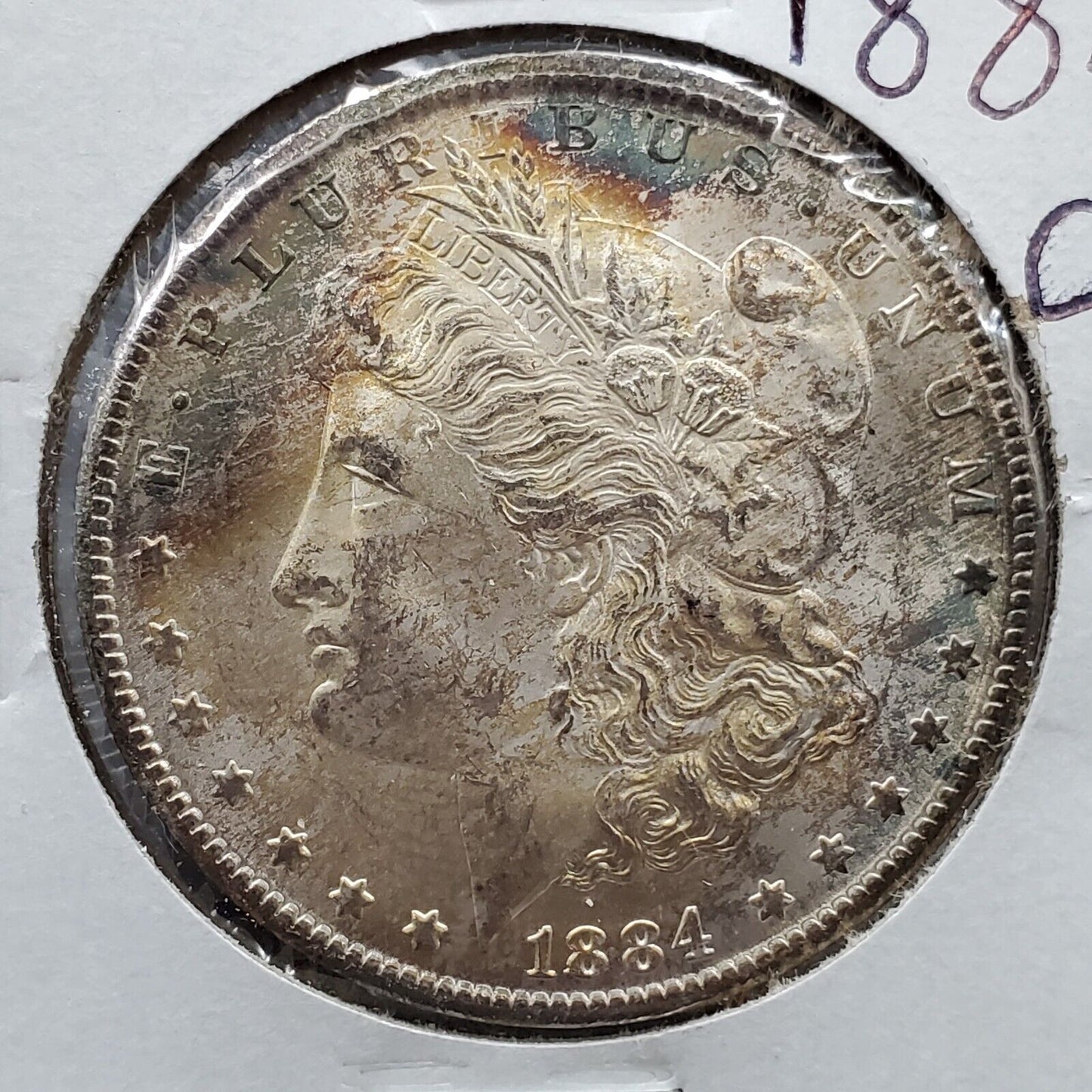 1884 CC Morgan Silver Eagle Dollar Coin Choice BU UNC PQ * Rainbow toning toner