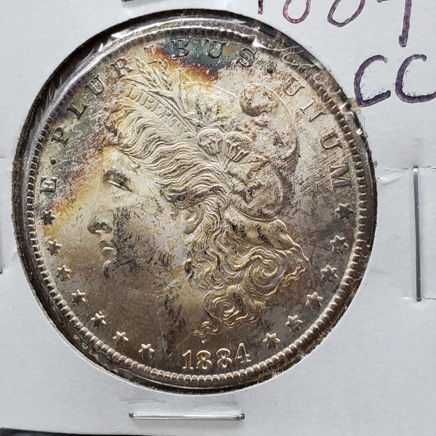 1884 CC Morgan Silver Eagle Dollar Coin Choice BU UNC PQ * Rainbow toning toner