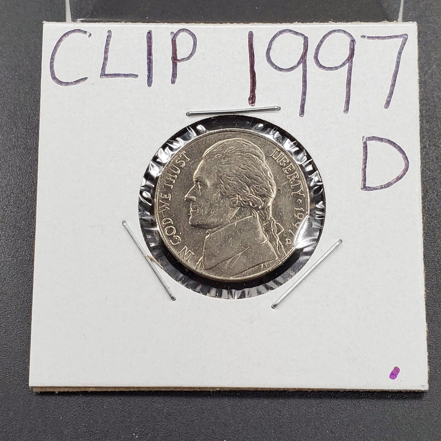 1997 D Jefferson Nickel 5c Clip Clipped Planchet Error coin XF EF Extra Fine