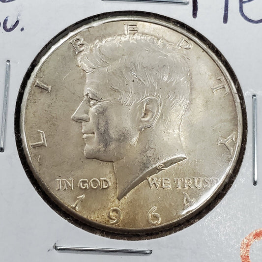 1964 P 50c Kennedy Silver Half Dollar Double Die Obverse Minor Variety #O AU