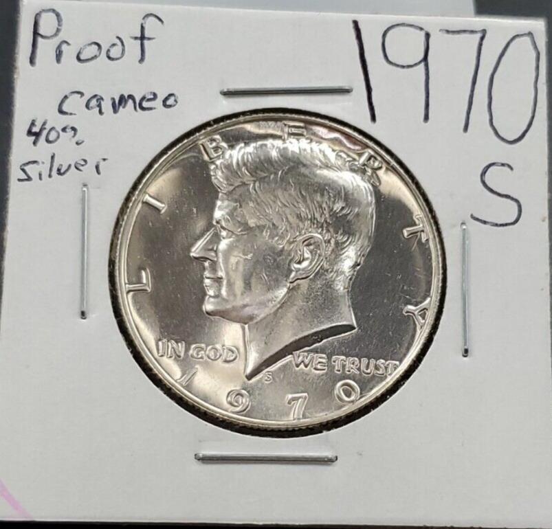 1970 s Kennedy 40% Silver Half Dollar Coin Choice Gem Proof Cameo Coin