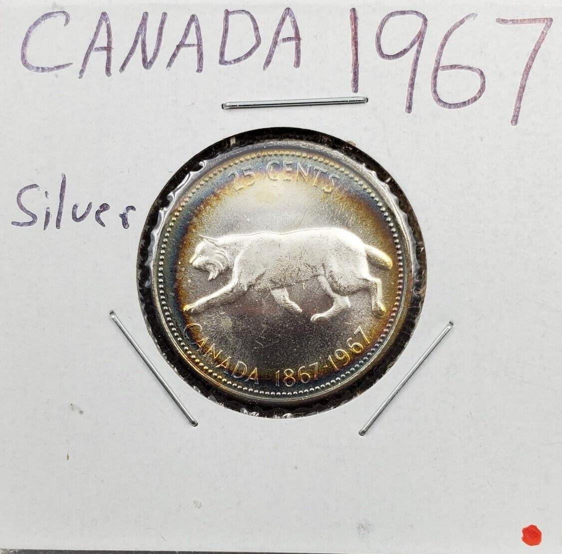 1967 Canada 25c Twenty Five Cents Coin GEM BU UNC PQ * Halo Toning Toner #B
