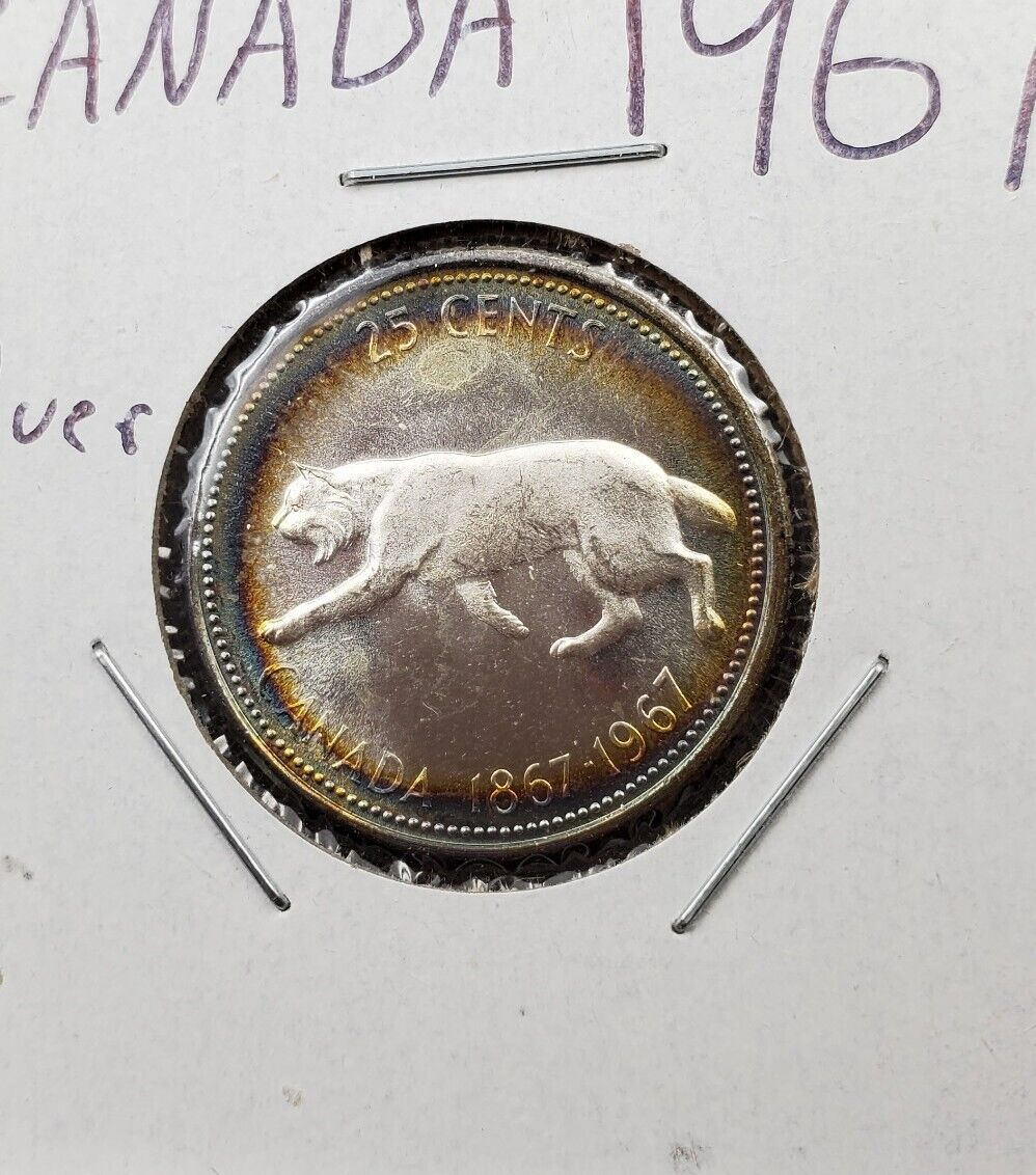 1967 Canada 25c Twenty Five Cents Coin GEM BU UNC PQ * Halo Toning Toner #B