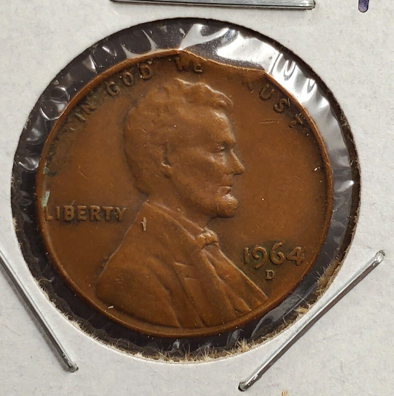 1964 D Lincoln Memorial Cent Penny 1C Error Coin Clipped Planchet Clip Curved VF