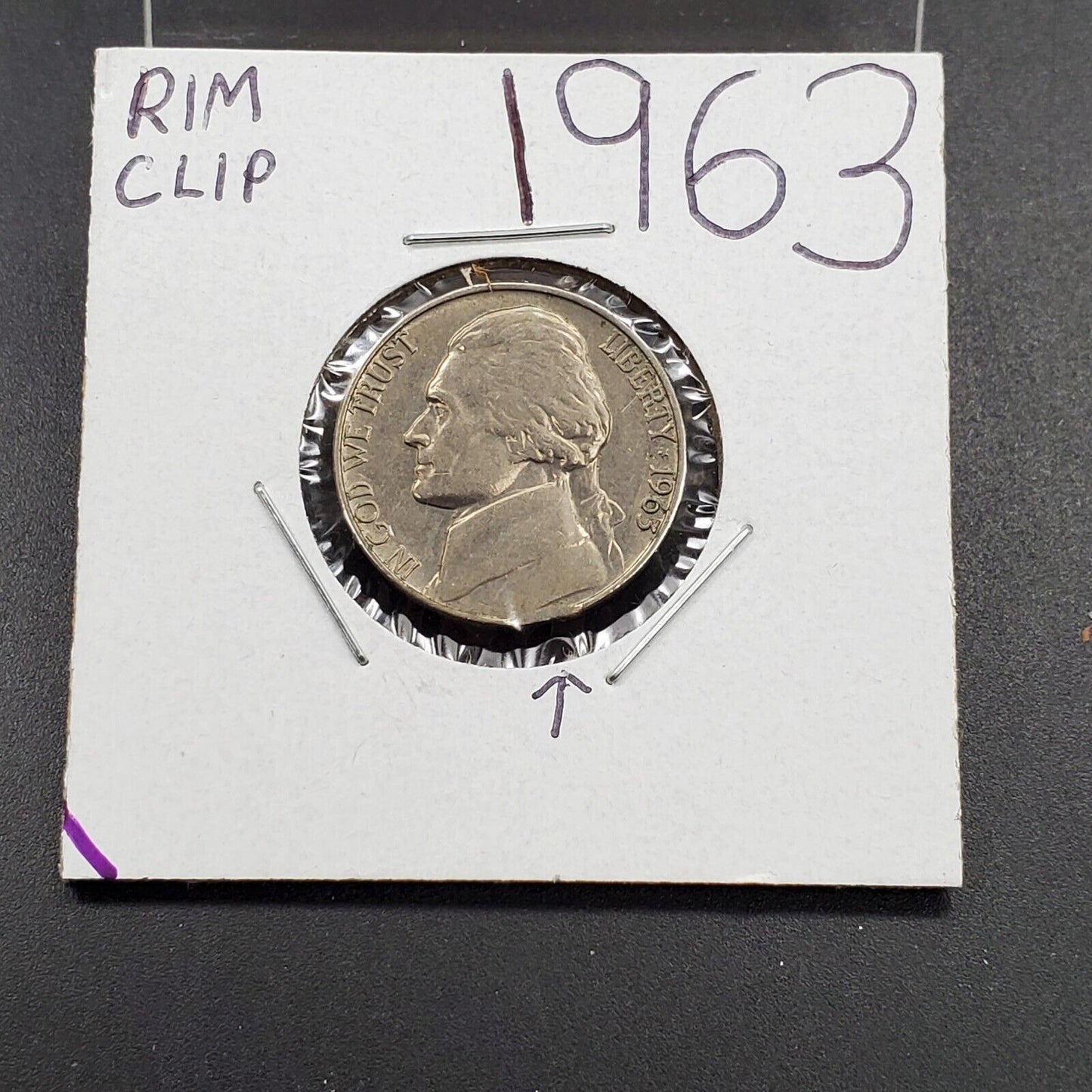 1963 P Jefferson Nickel 5c Clip Clipped Plachet Error coin AU About UNC