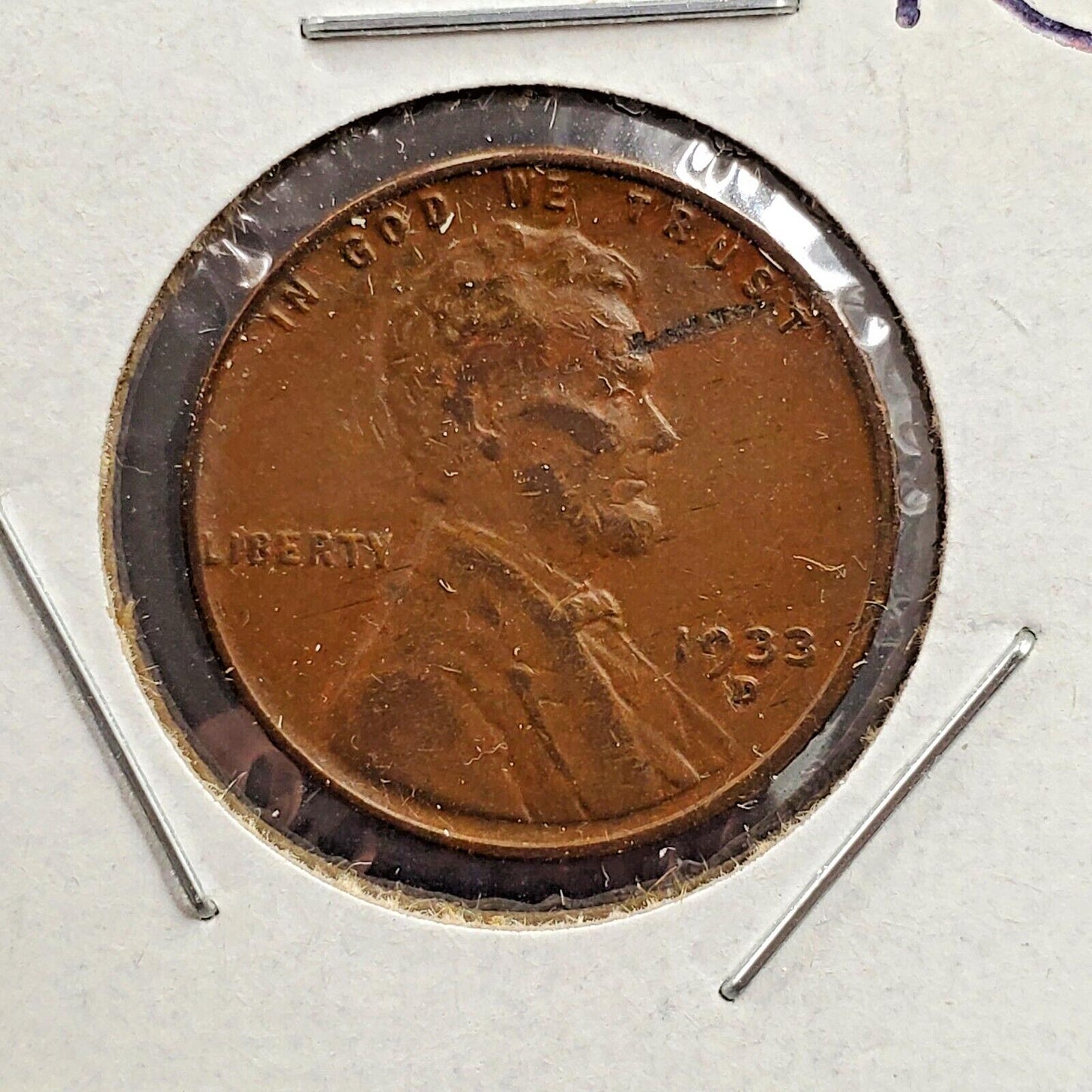 1933 D Lincoln Wheat Cent Penny Coin Circulated Laminated Planchet Error Fine
