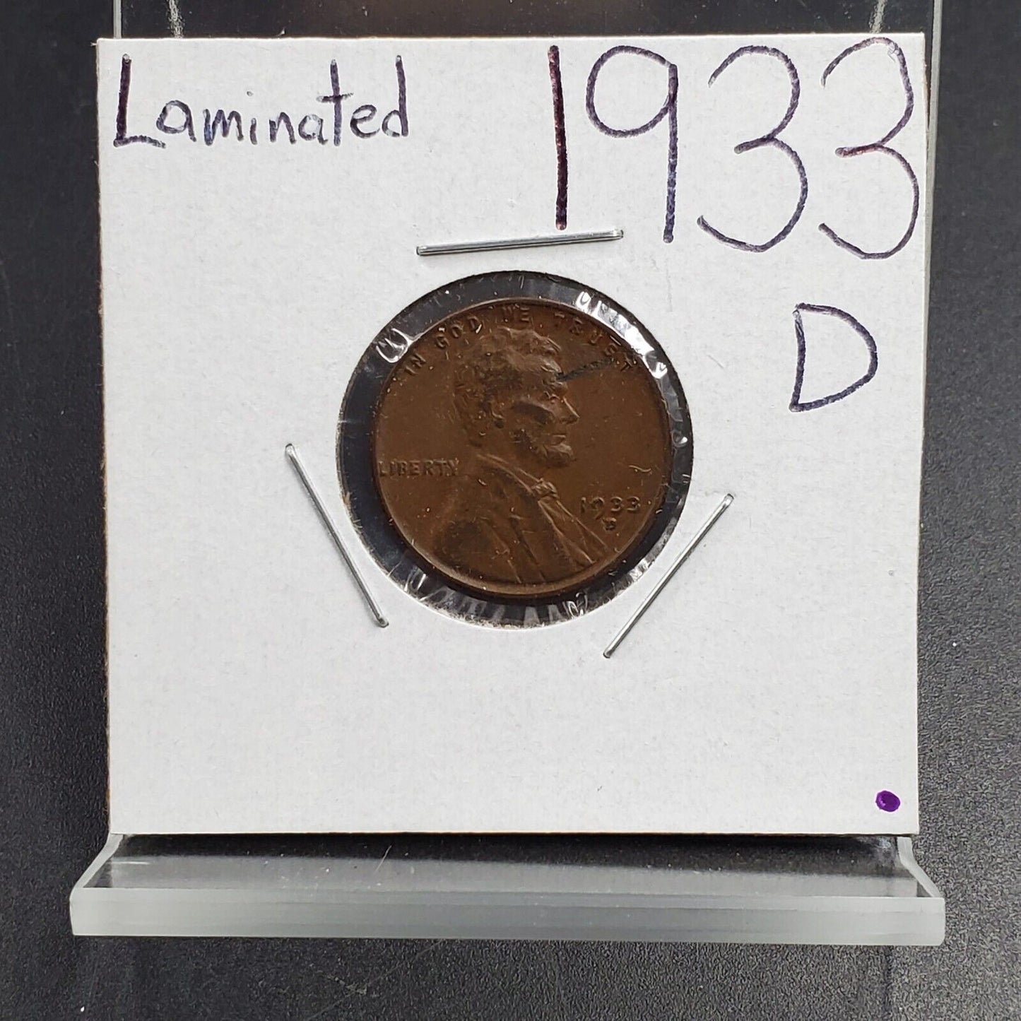 1933 D Lincoln Wheat Cent Penny Coin Circulated Laminated Planchet Error Fine
