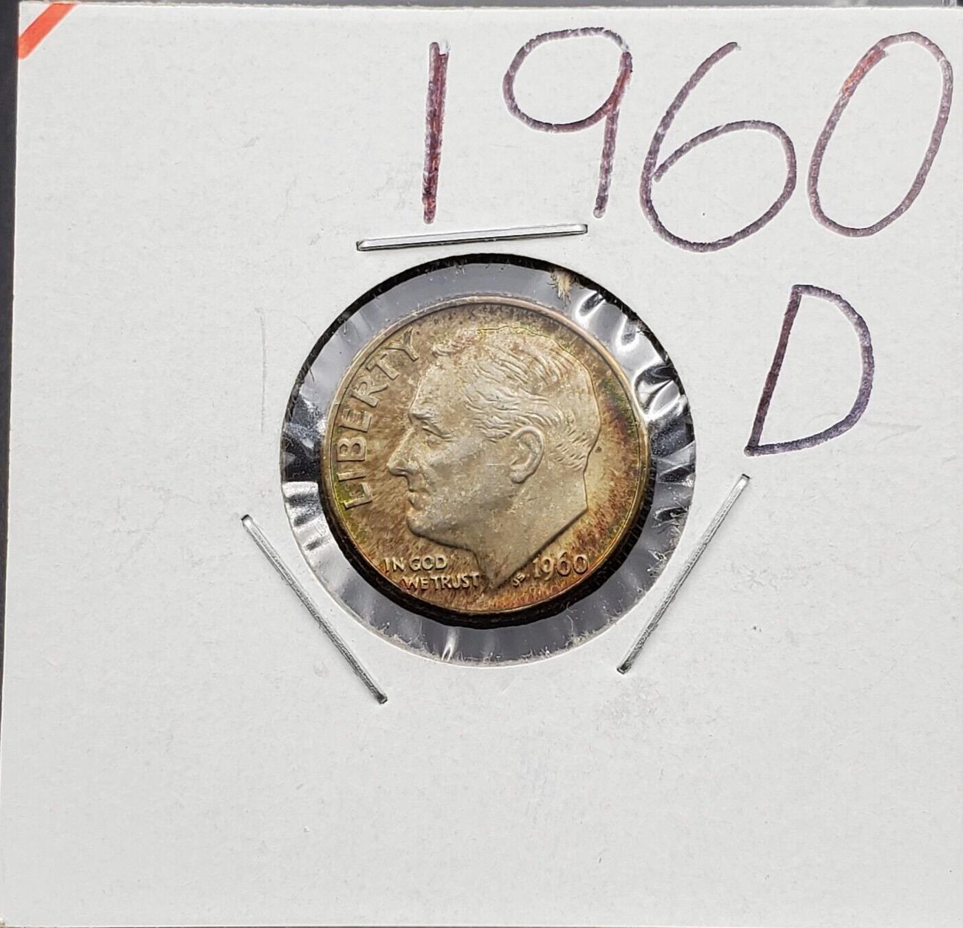 1960 D Roosevelt Silver Dime Coin Choice AU Neat Toning PQ Toner