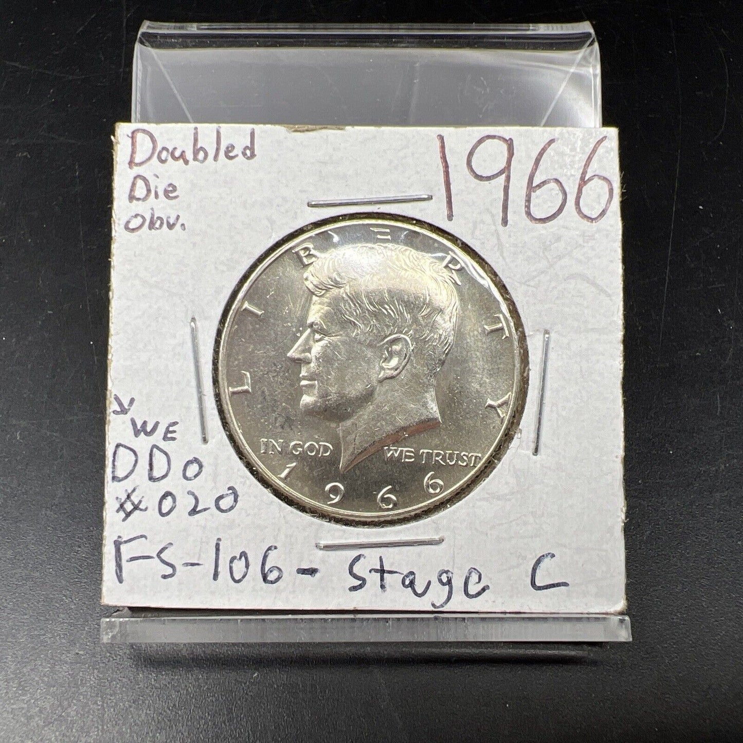 1966 50c Kennedy 40% Silver Half Dollar DDO Double Die Obverse FS-106 SMS UNC