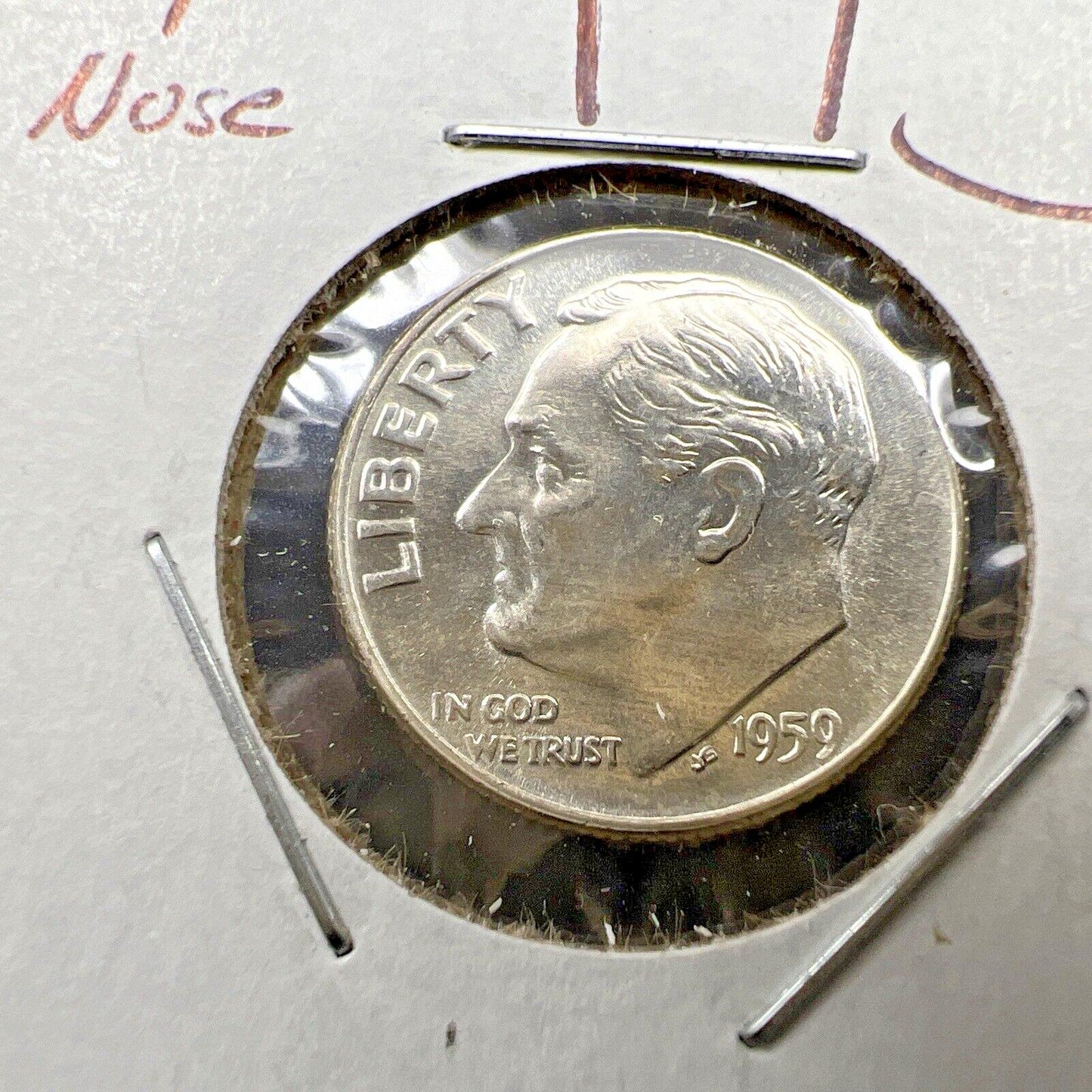 1959 P 10c Roosevelt Silver Dime Coin GEM BU FT Full Torch Die Chip OBV Variety