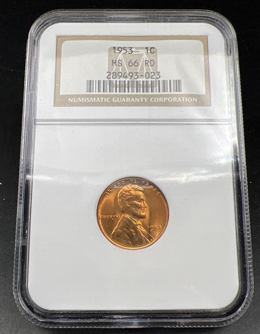 1953 P Lincoln Wheat Cent Penny Coin MS66 NGC Red RD Brown Label Gem BU #023