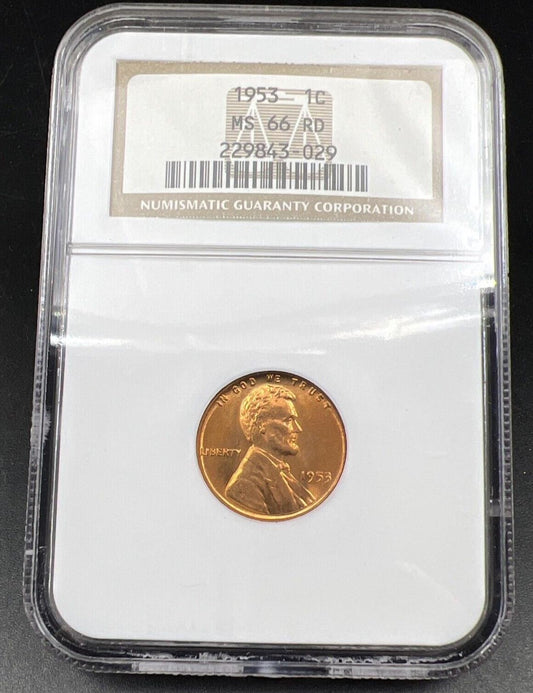 1953 P Lincoln Wheat Cent Penny Coin MS66 NGC Red RD Brown Label Gem BU #029