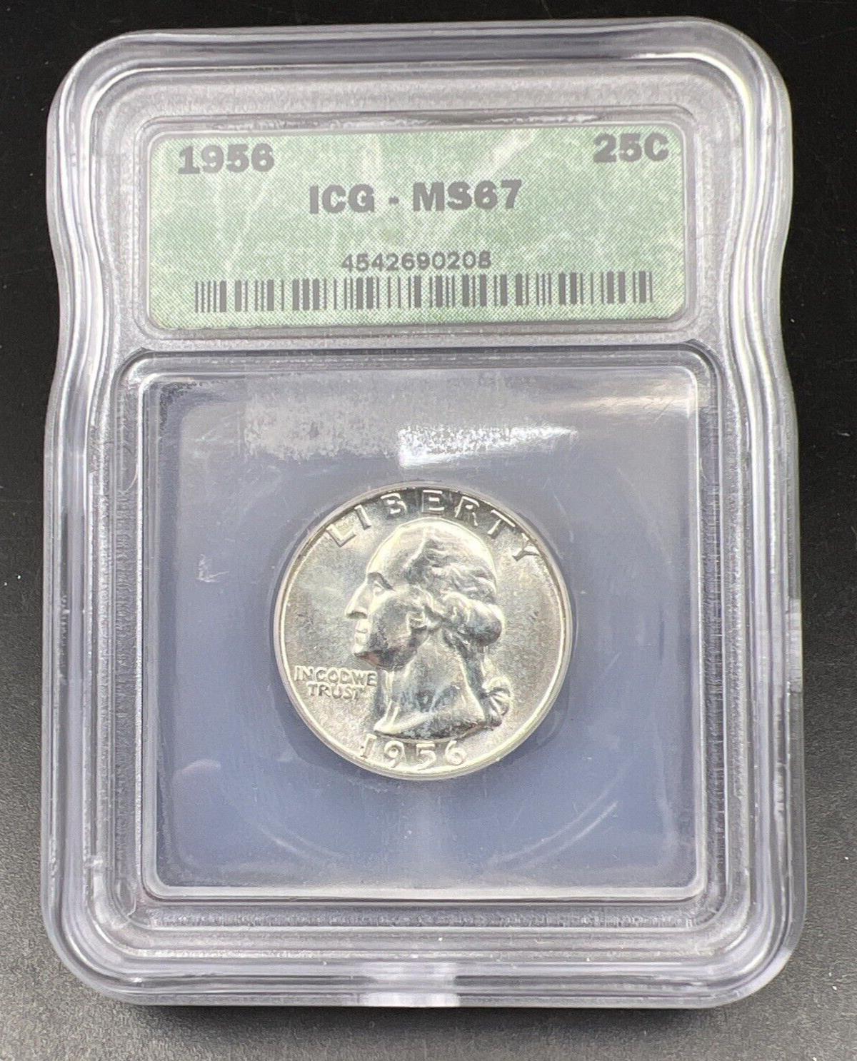 1956 P Washington Silver Quarter Coin ICG MS67 Gem BU Certified #208