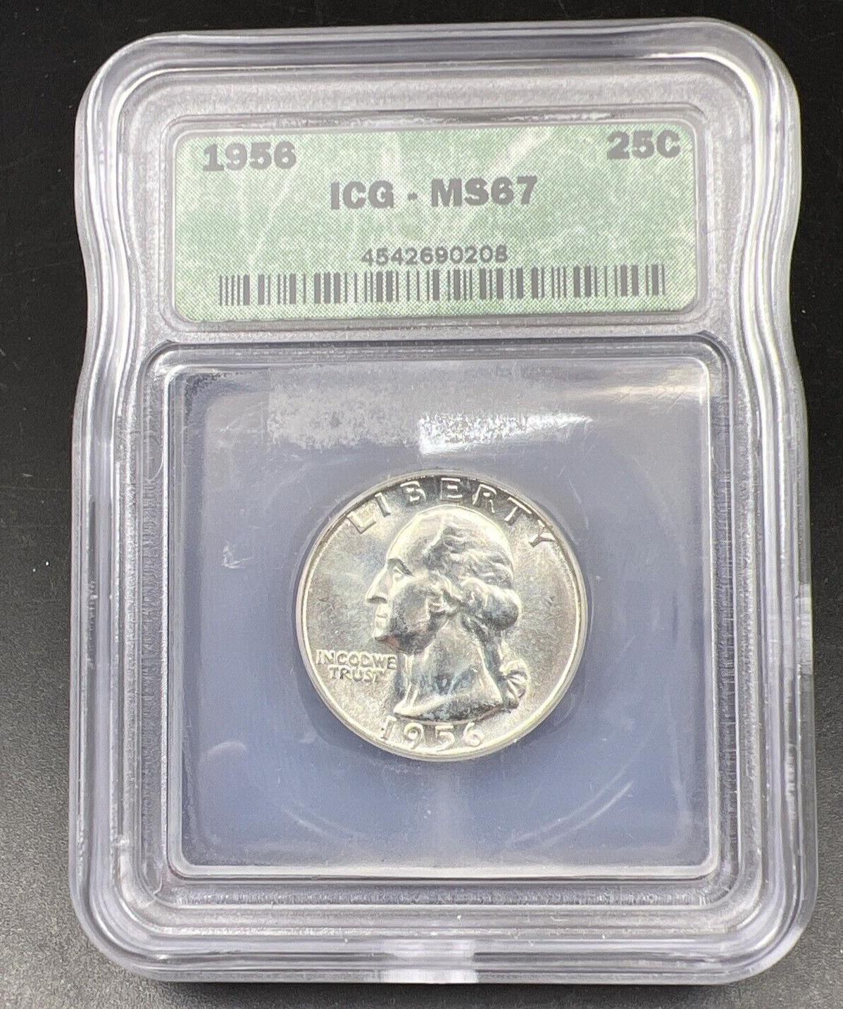 1956 P Washington Silver Quarter Coin ICG MS67 Gem BU Certified #208
