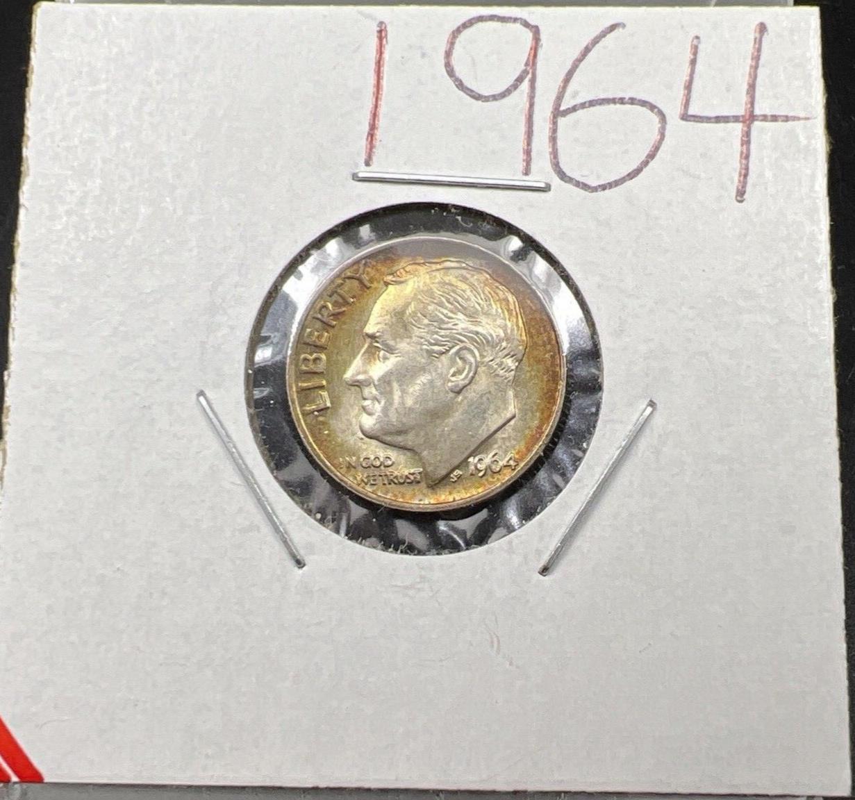 1964 P Roosevelt Silver Dime Uncirculated Neat Nice Toning Toner BU #Rd