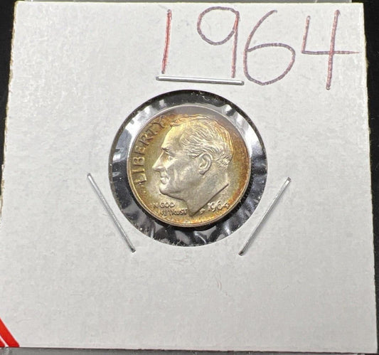 1964 P Roosevelt Silver Dime Uncirculated Neat Nice Toning Toner BU #Rd