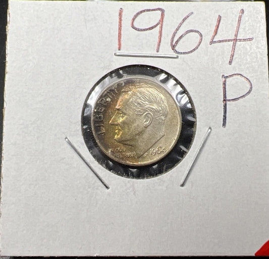 1964 P Roosevelt Silver Dime Neat nice Toning Toner CH AU About UNC