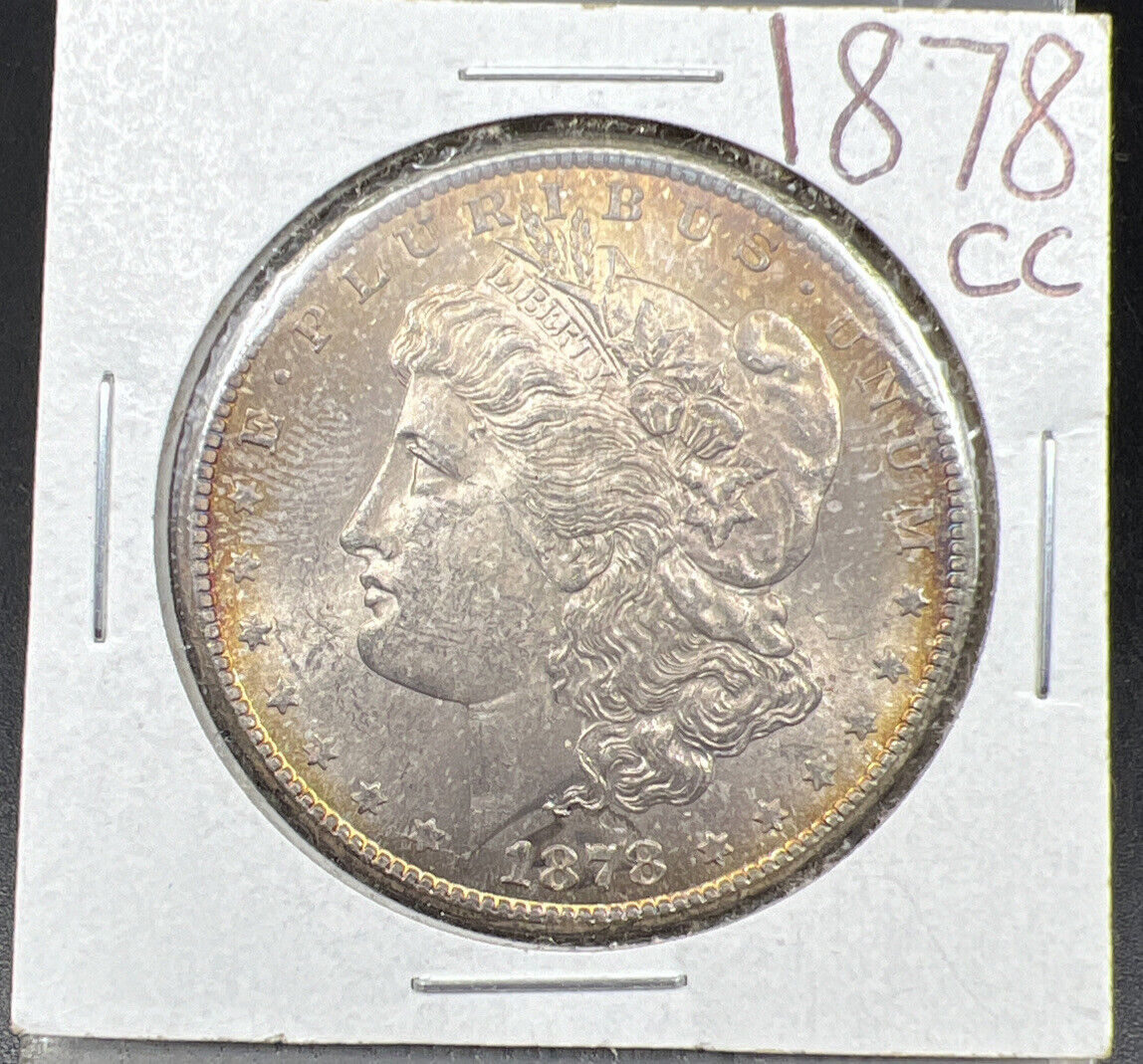 1878 CC Morgan 90% Silver Eagle Dollar Coin AVG BU UNC PQ Amber Toning Toner