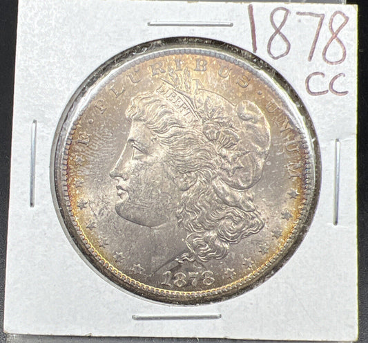 1878 CC Morgan 90% Silver Eagle Dollar Coin AVG BU UNC PQ Amber Toning Toner