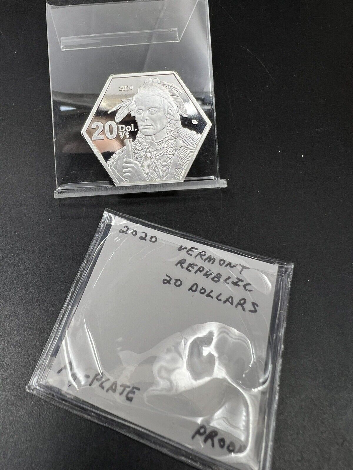 2020 Vermont Republic 20 Dollars Choice Proof Medal Silver Plated