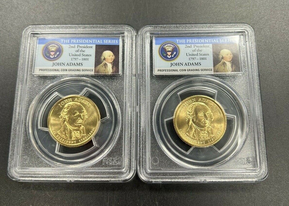 2 Dollar Set 2007 P & D John Adams Presidential PCGS MS65 FDOI Position A
