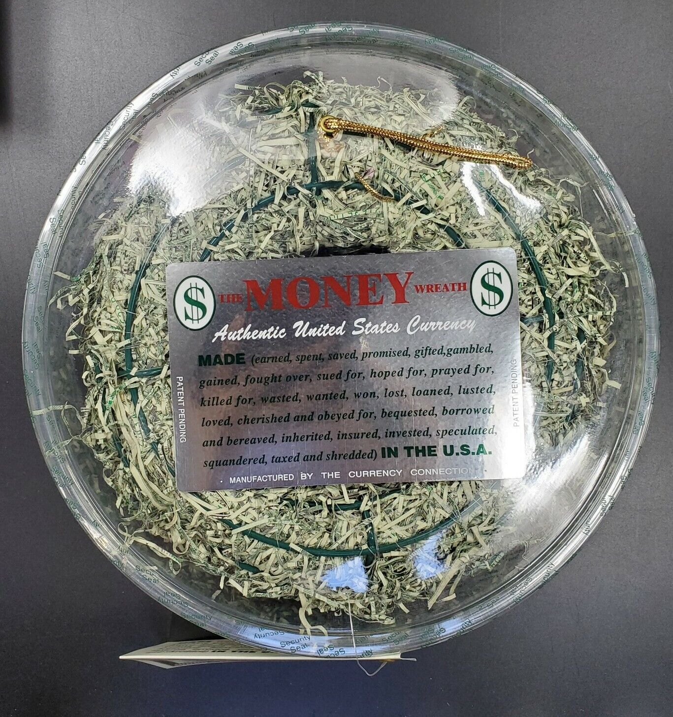 Authentic Shredded United States Currency Wreath Christmas Decoration Xmas Money