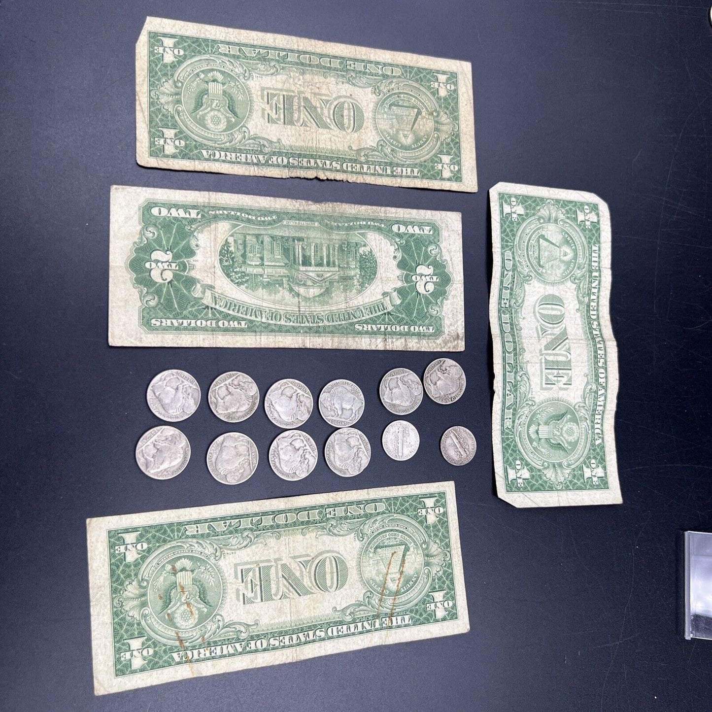 Great Depression Era Pocket Money 1928 $2 Buffalo 5c 2 90% Silver 10c 1935 $1 ++