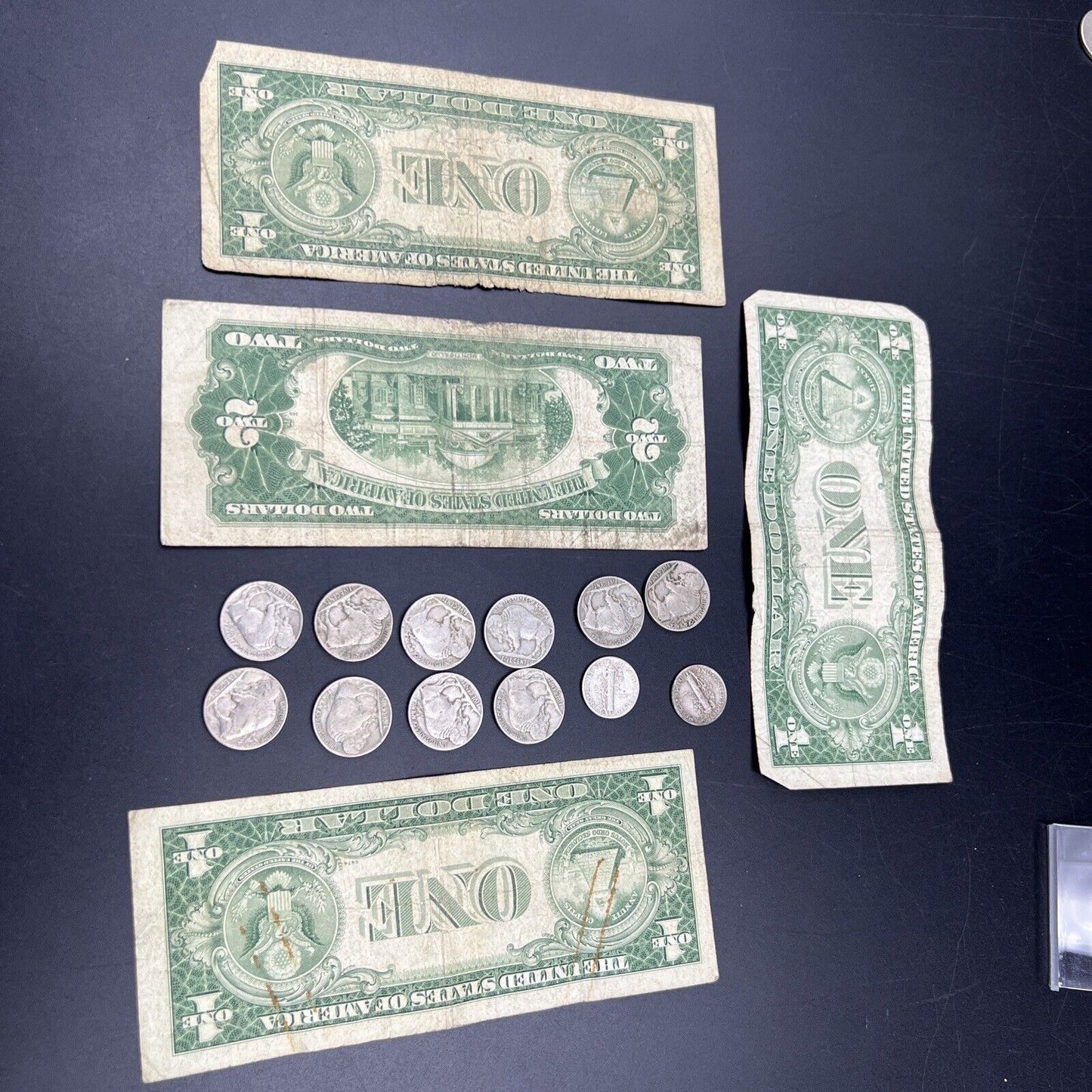 Great Depression Era Pocket Money 1928 $2 Buffalo 5c 2 90% Silver 10c 1935 $1 ++
