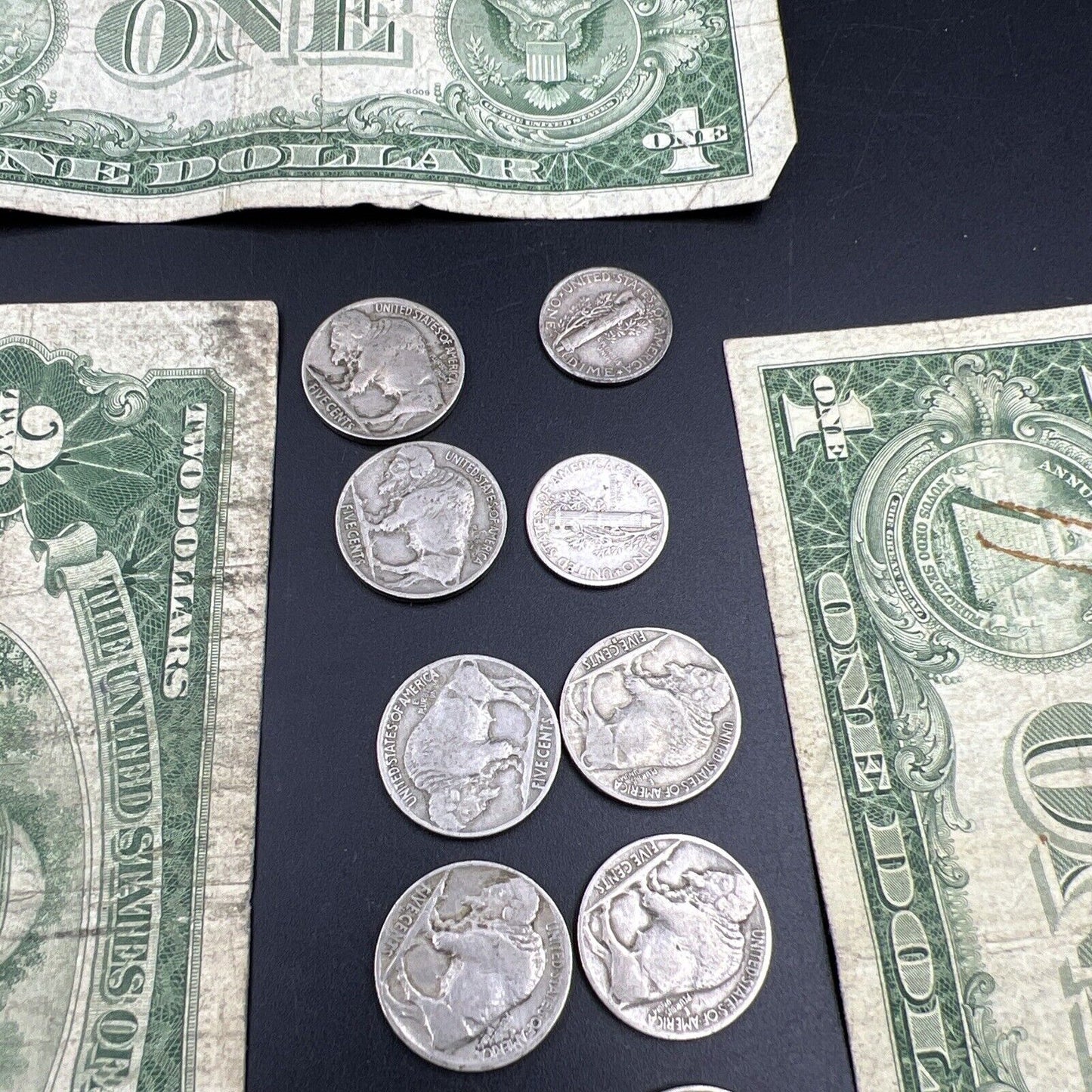 Great Depression Era Pocket Money 1928 $2 Buffalo 5c 2 90% Silver 10c 1935 $1 ++