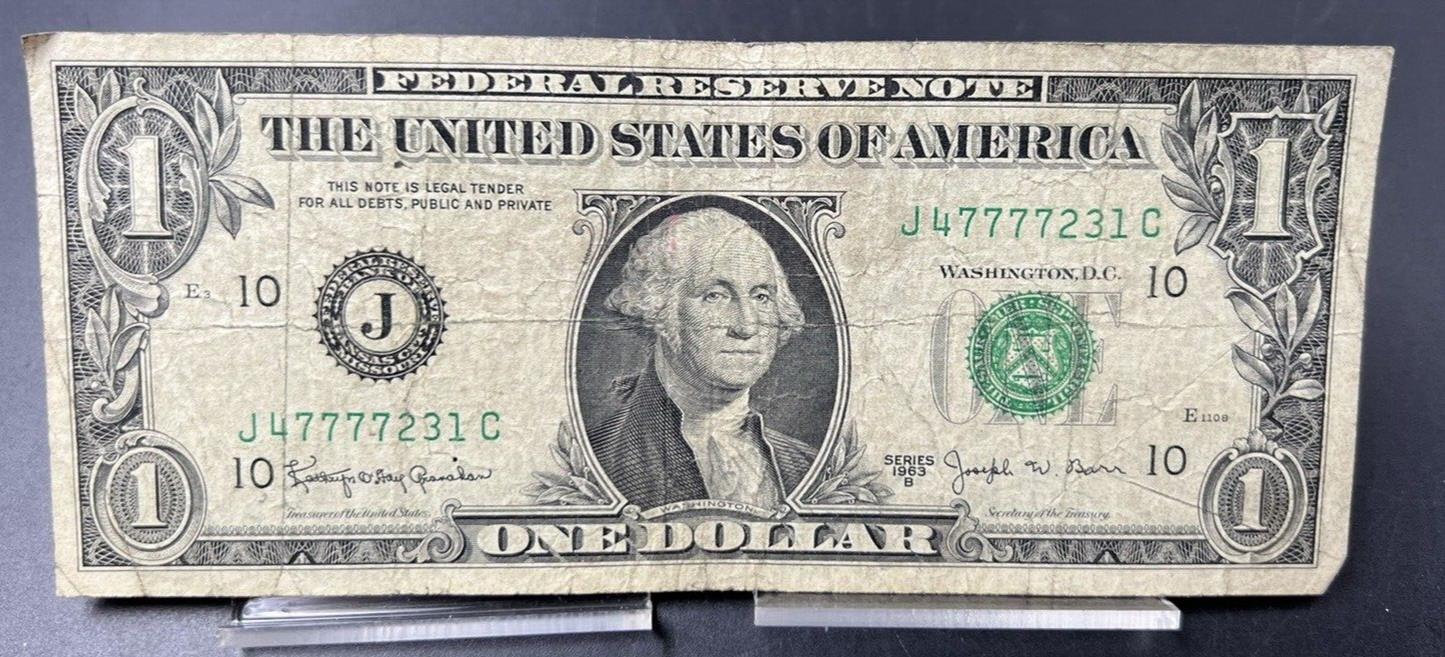 1963 B $1 Barr FRN Federal Reserve Note Good Circ 7777 Repeat Serial #