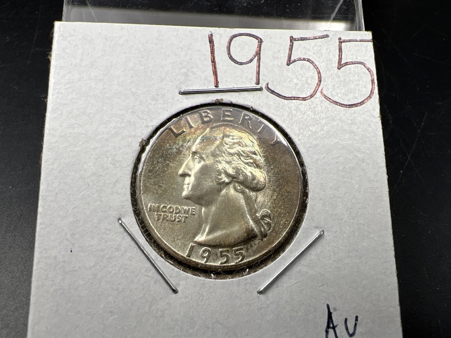 1955 P 25c Washington Silver Quarter Coin CH AU about unc nice toning toner
