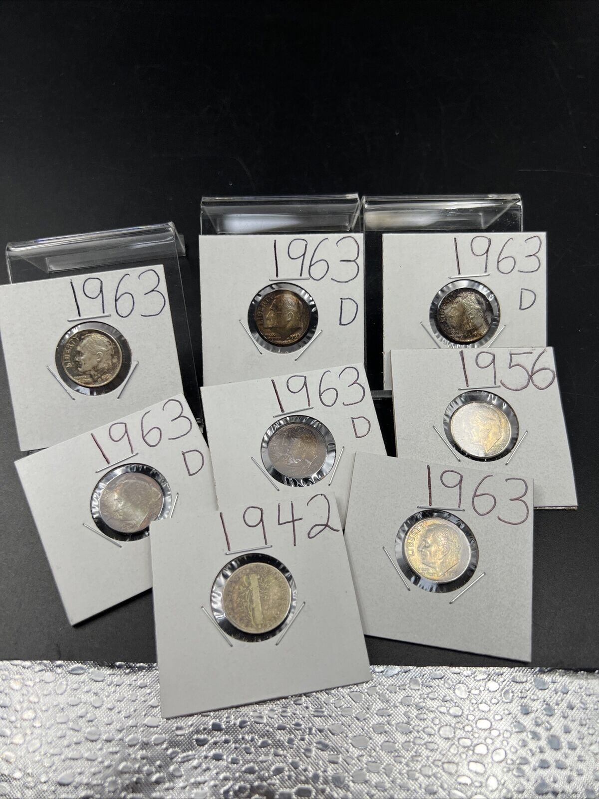 Lot of 8 US 90% Silver Dime Coins Neat Toning Toners Exact Coins Pictured Circ