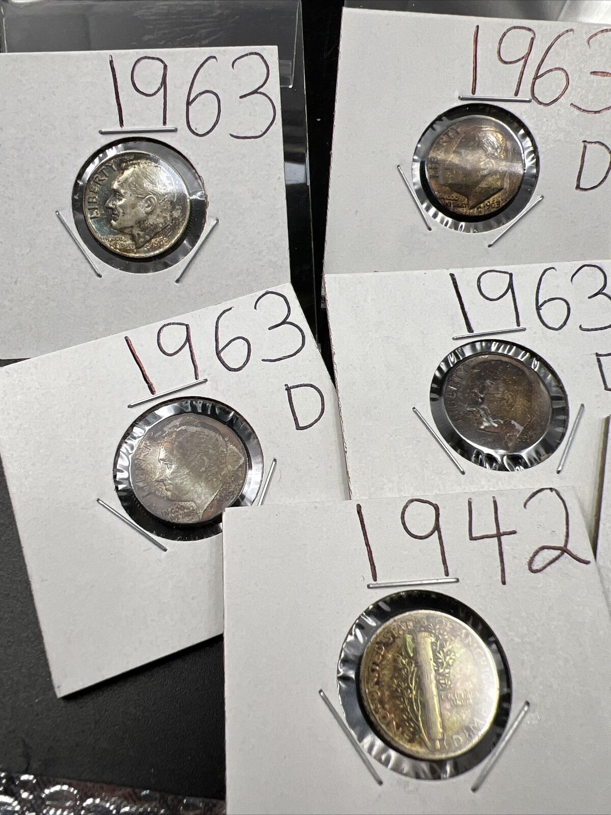 Lot of 8 US 90% Silver Dime Coins Neat Toning Toners Exact Coins Pictured Circ