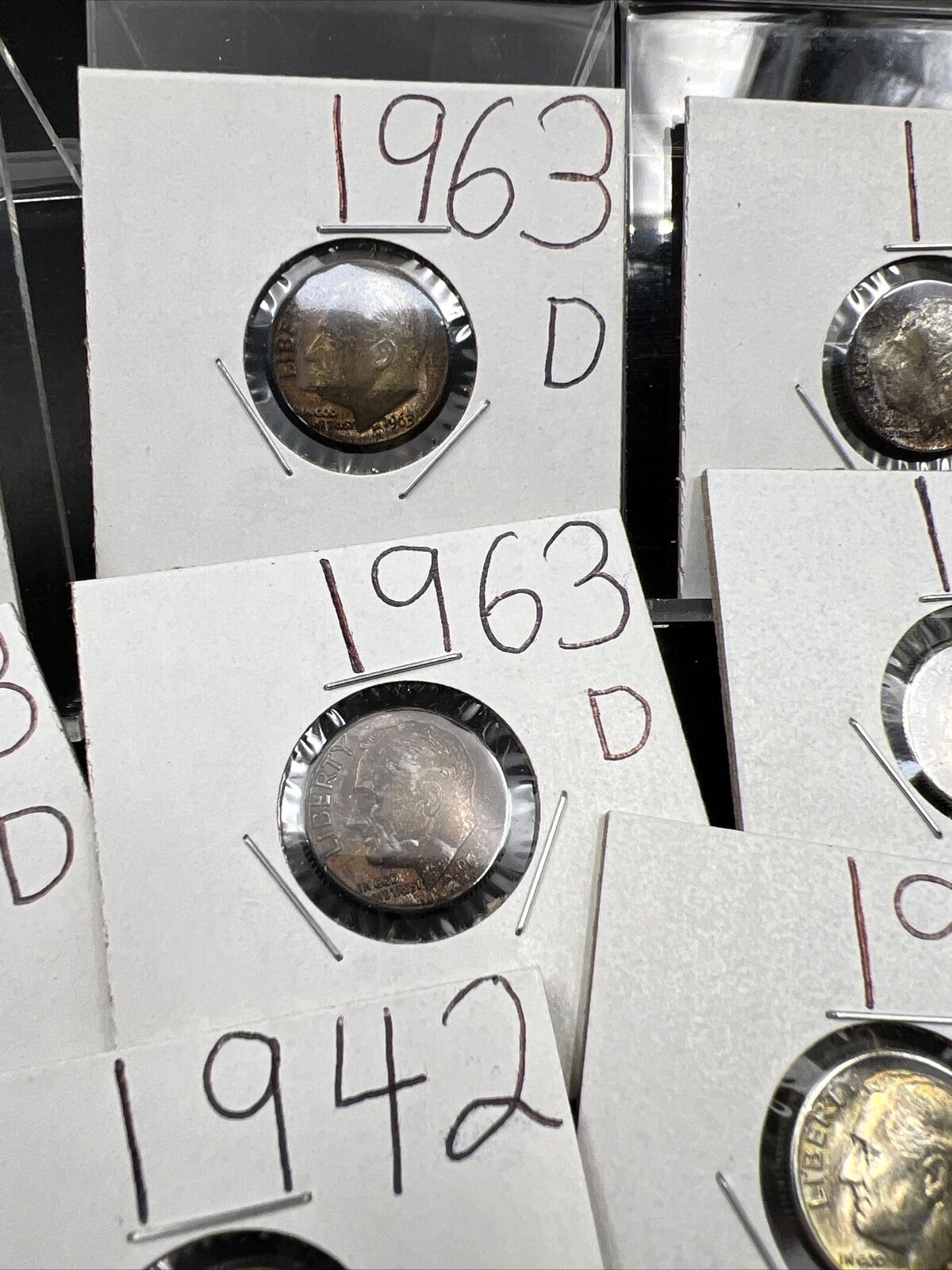 Lot of 8 US 90% Silver Dime Coins Neat Toning Toners Exact Coins Pictured Circ