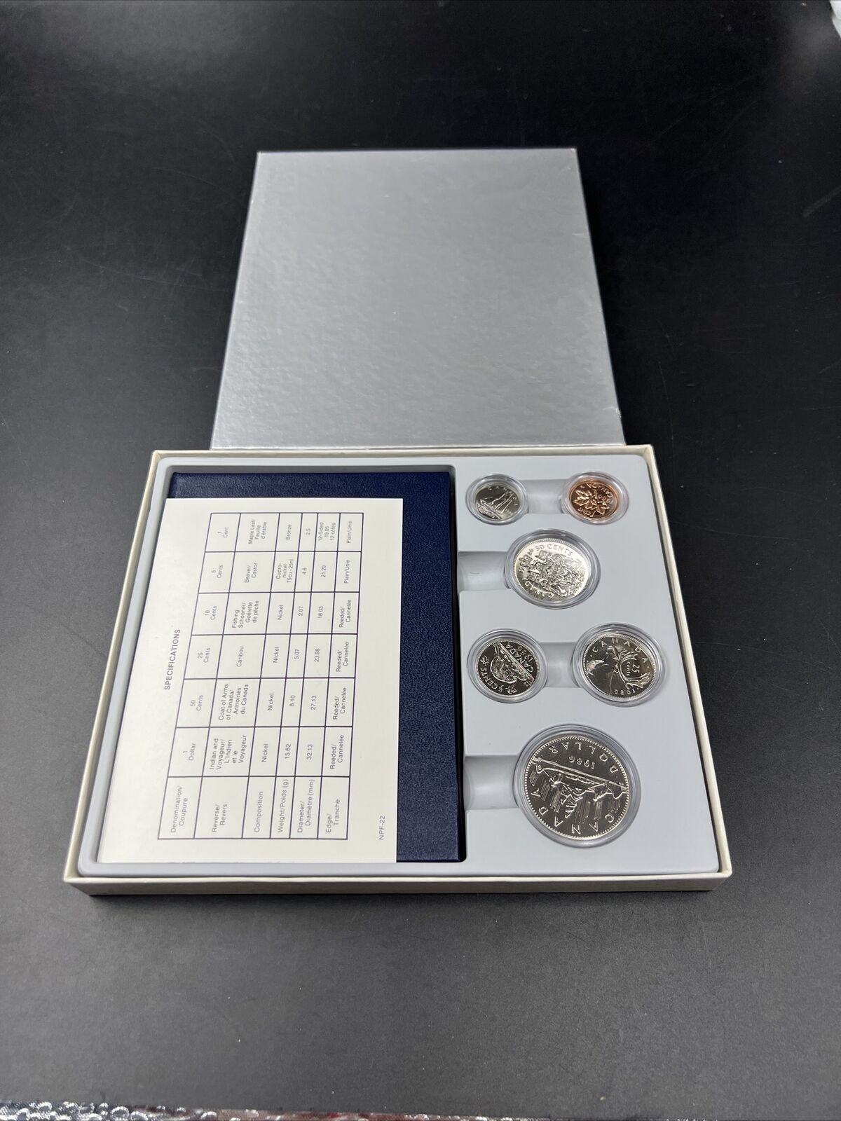 1986 Canada Coin Specimen PL Set Royal Canadian Mint Holder W/ Canoe DOLLAR