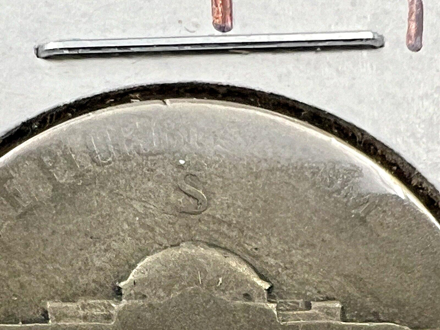 1944 S 5c WW2 Jefferson 35% Silver Nickel Coin Die Crack through S Circ Variety