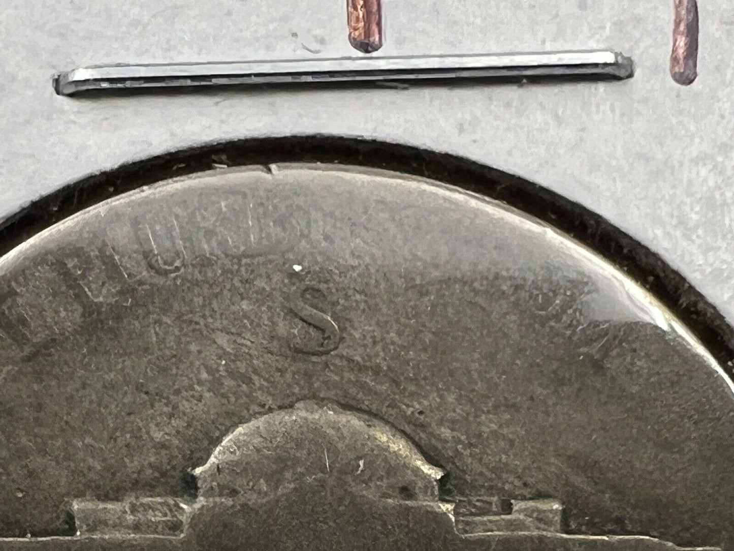 1944 S 5c WW2 Jefferson 35% Silver Nickel Coin Die Crack through S Circ Variety