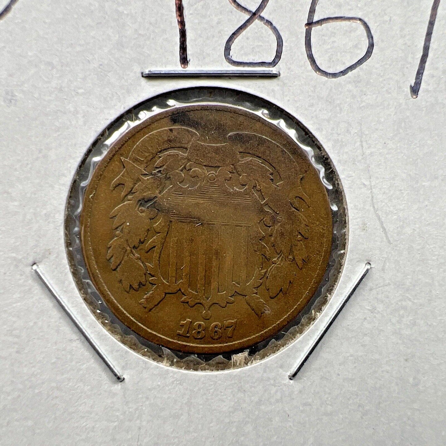 1867 P 2c Two Cent Copper Coin Circulated G / VG