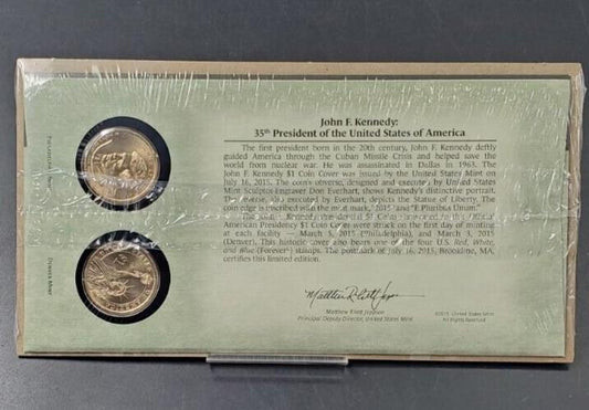 2015 John F Kennedy Presidential Dollar P & D 2 coins Set First Day OGP US Mint