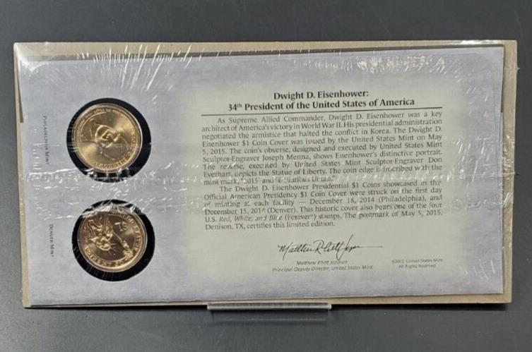 2015 Dwight Eisenhower 34Th Presidential Dollar P & D 2 coins Set First Day OGP