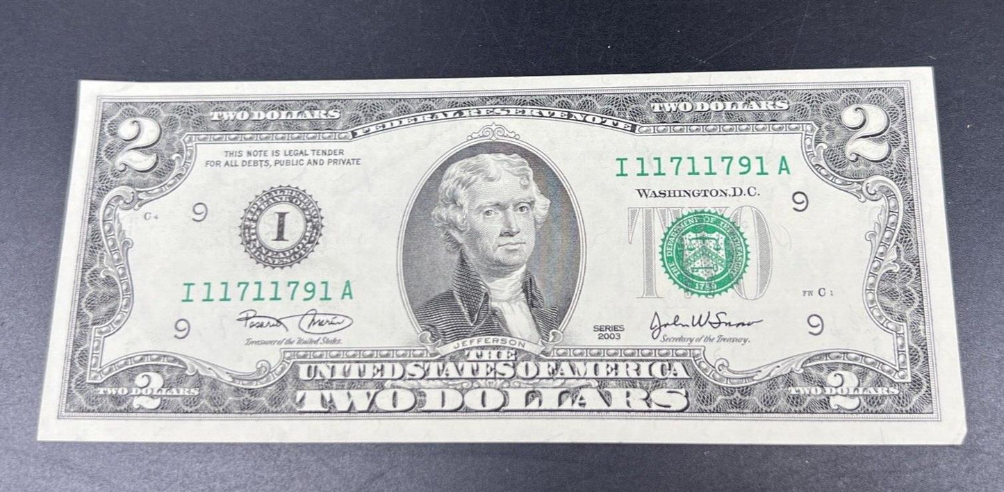 2003 $2 FRN Federal Reserve Two Dollar Bil CU UNC Fancy Repeat Serial # Number