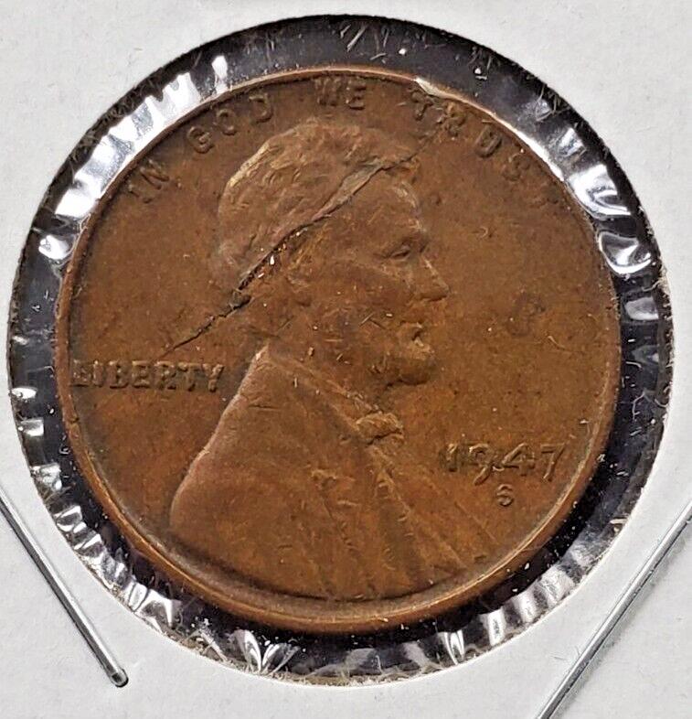 1947 S Lincoln Wheat Cent Circ Coin Laminated Planchet Error VF Circ