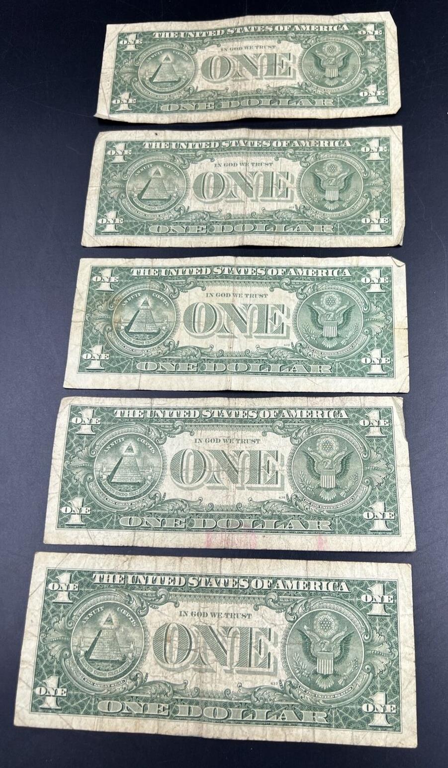 Lot of 5 1957 Silver Certificate Bill Currency Note Bills Very Circulated #878