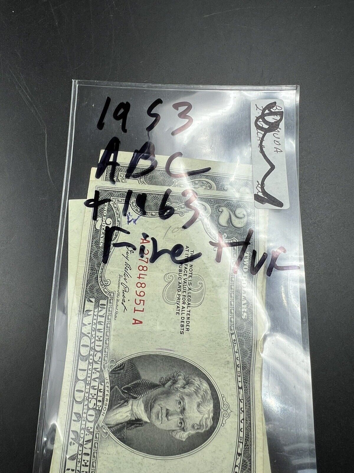 5 NOTE SET 1953 + ABC & 1963 $2 Red Seal Legal Tender Two Dollar Bill Fine / VF