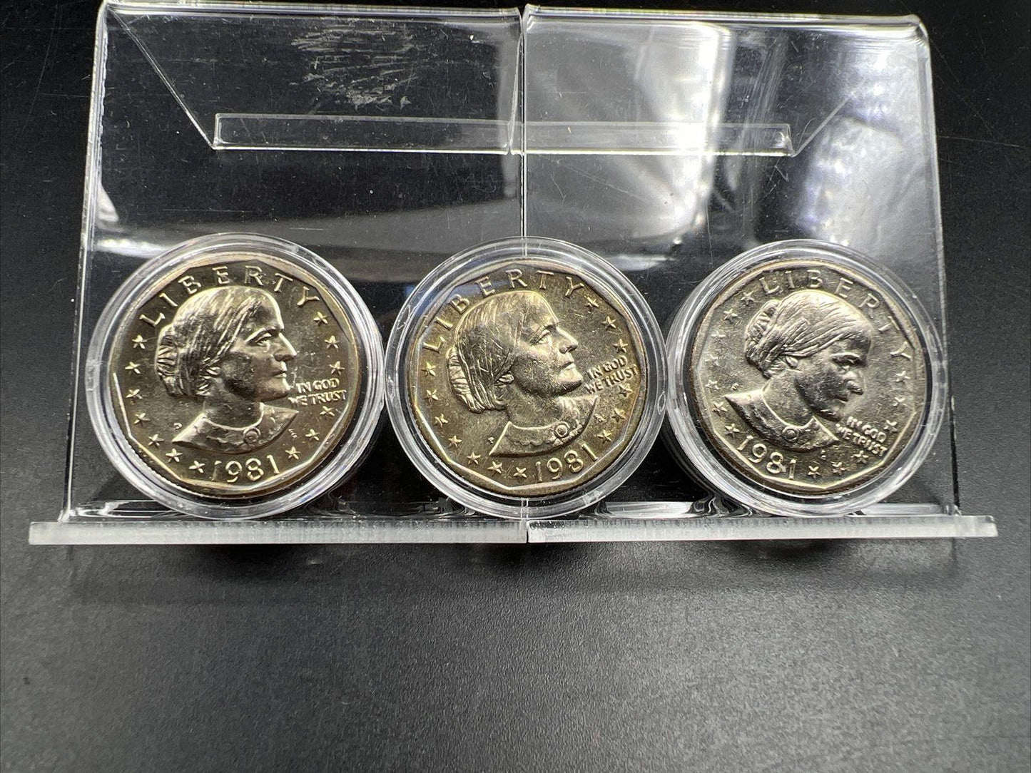 3 Coin SET 1981 P D & S $1 BU SBA Susan B Anthony Dollar Coin UNC in Capsules