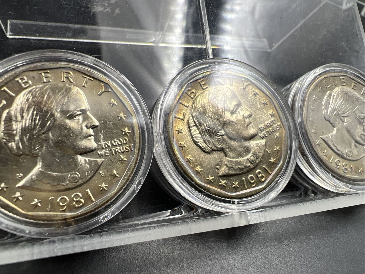 3 Coin SET 1981 P D & S $1 BU SBA Susan B Anthony Dollar Coin UNC in Capsules