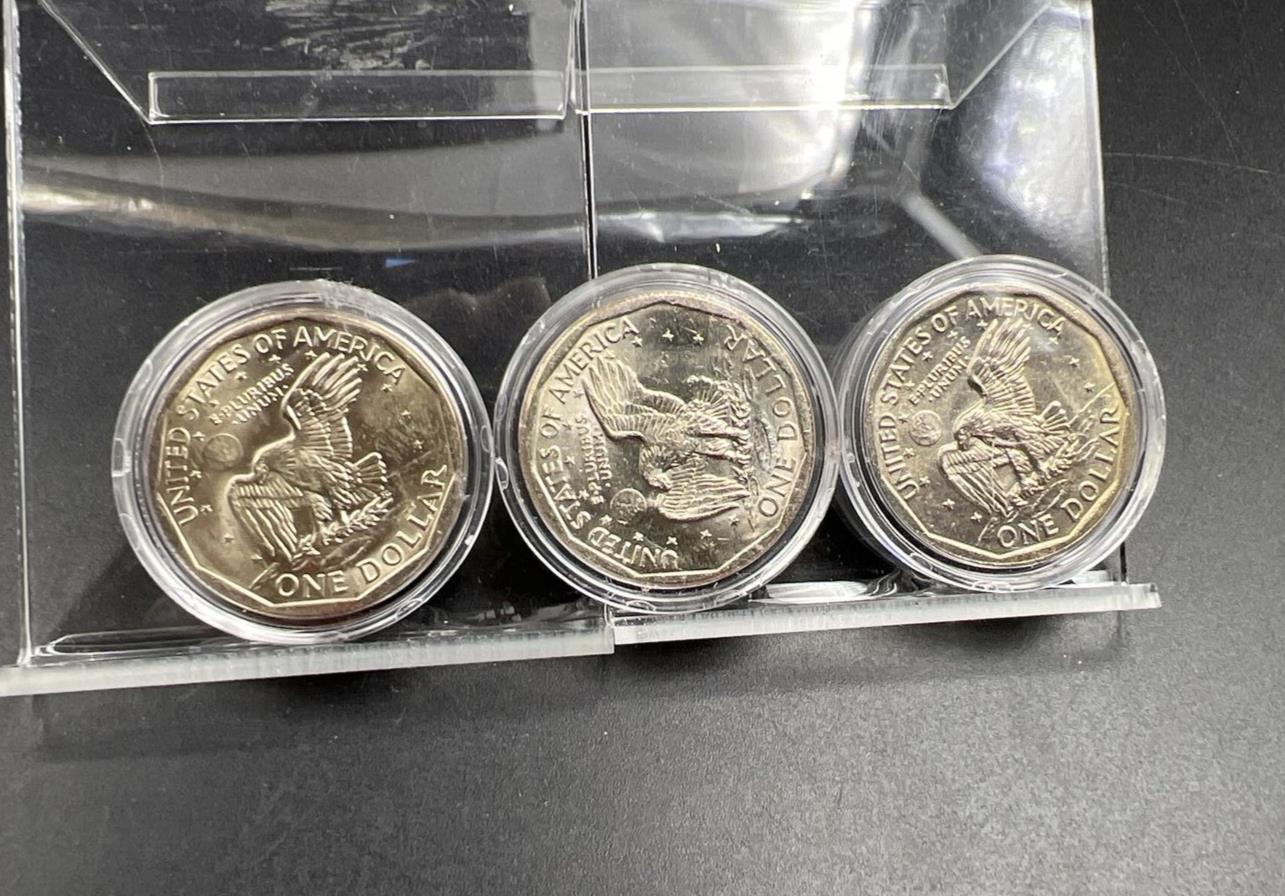 3 Coin Set $1 BU SBA 1980 PDS Dollar Susan B Anthony Coins CH UNC in Capsules