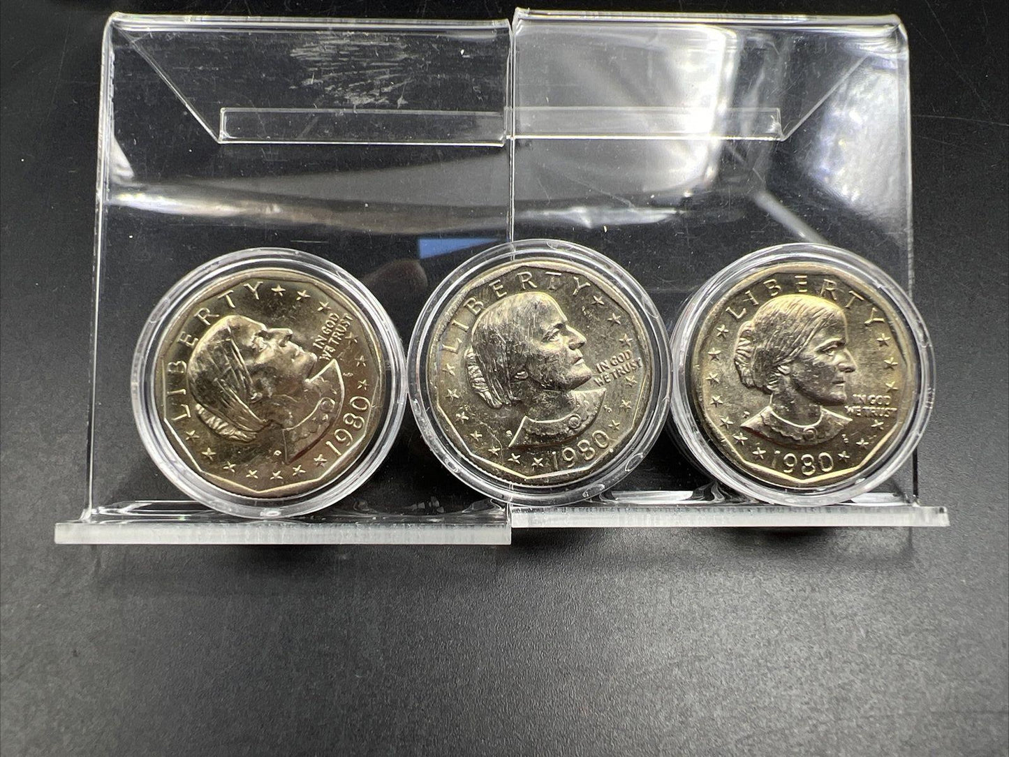 3 Coin Set $1 BU SBA 1980 PDS Dollar Susan B Anthony Coins CH UNC in Capsules