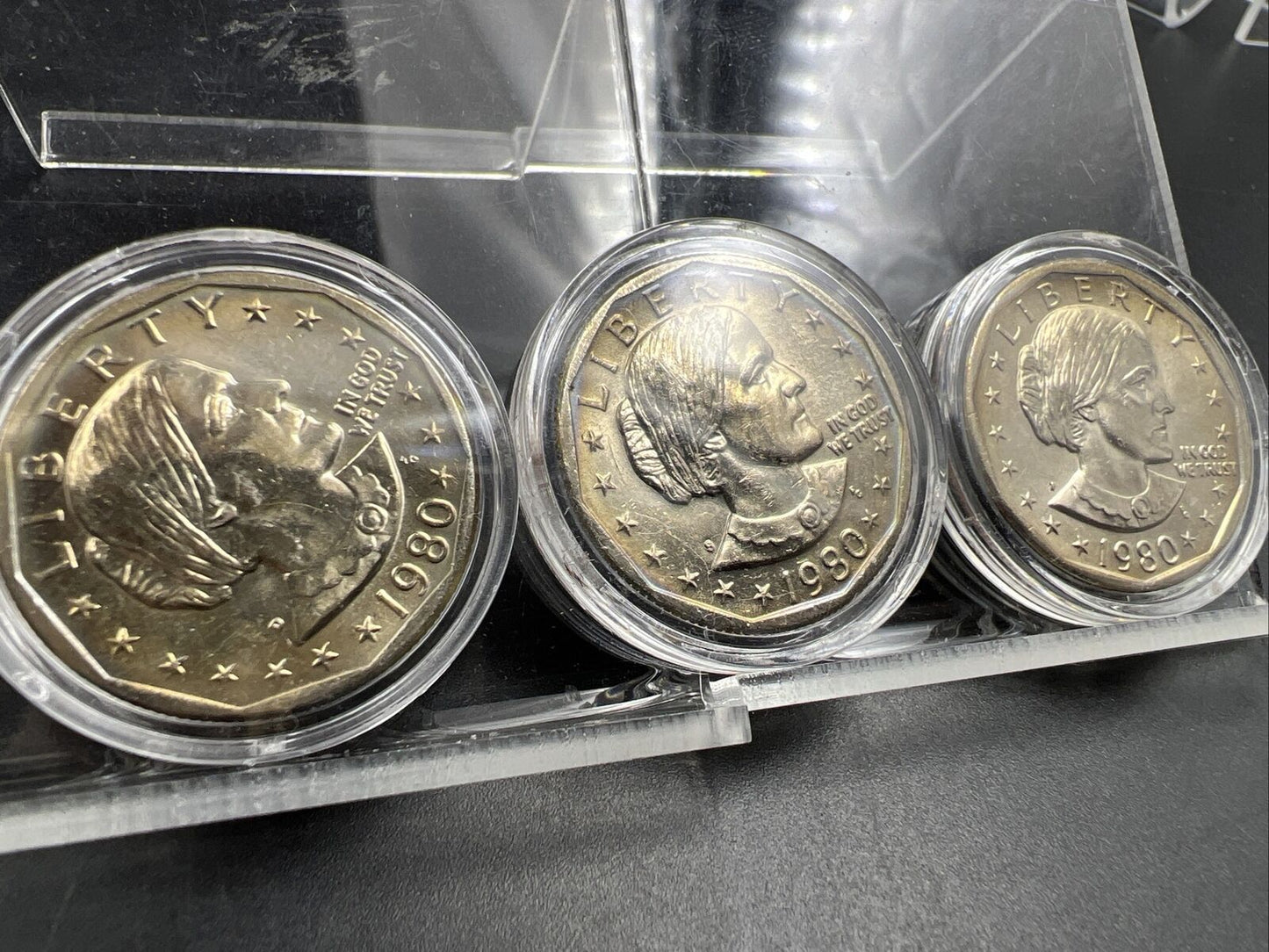 3 Coin Set $1 BU SBA 1980 PDS Dollar Susan B Anthony Coins CH UNC in Capsules